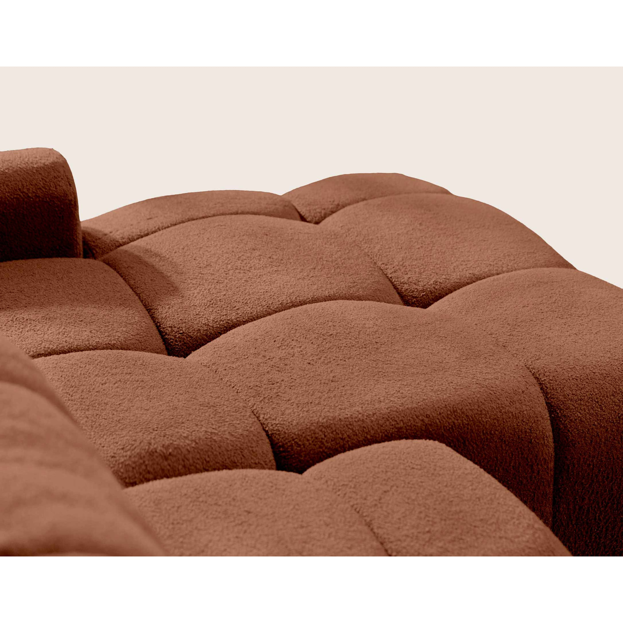 Yulin - Canapé d'angle ouvert droit 4 places convertible avec coffre en tissu bouclette - Rouille