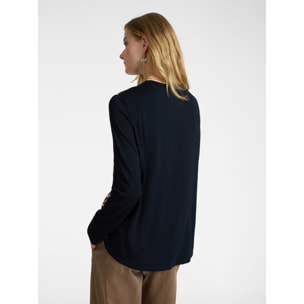 Elena Mirò - Camiseta con parte delantera de seda estampada - Azul