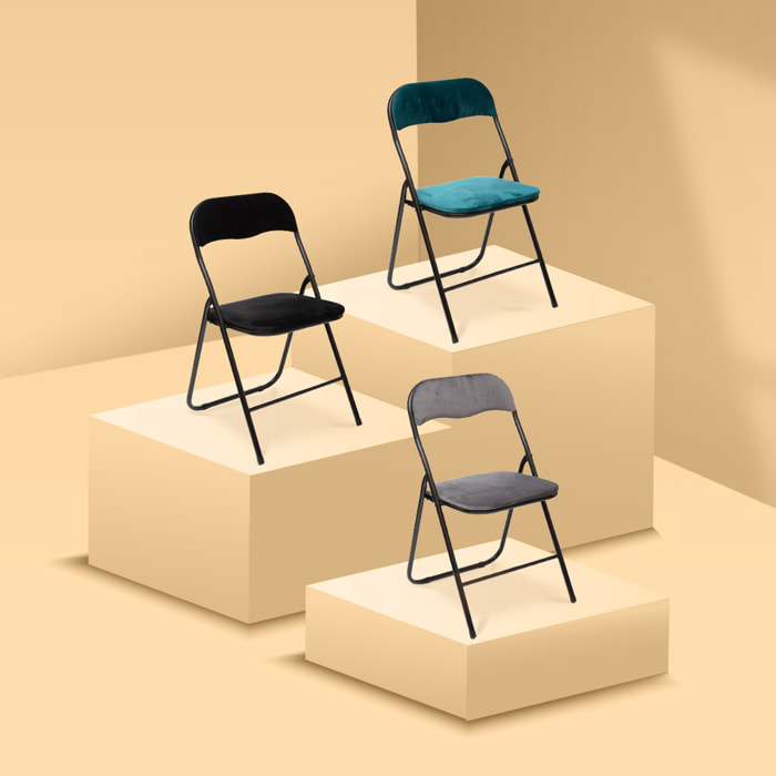 Chaise pliante en velours bleu