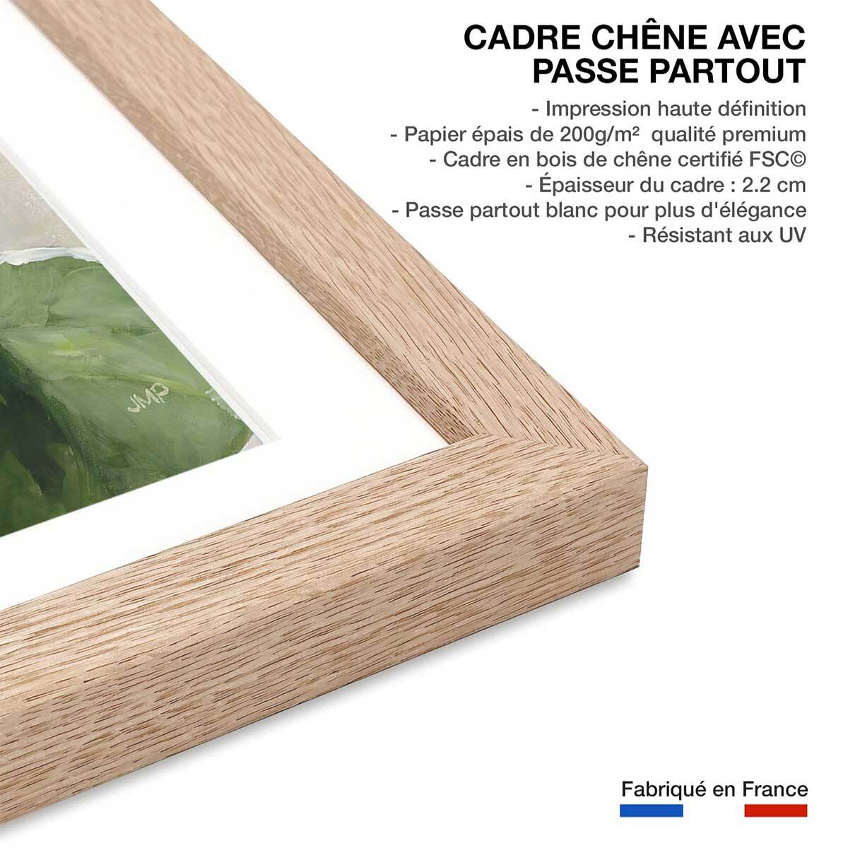 Poster Aquarelle botanique Affiche + cadre en bois - Chêne