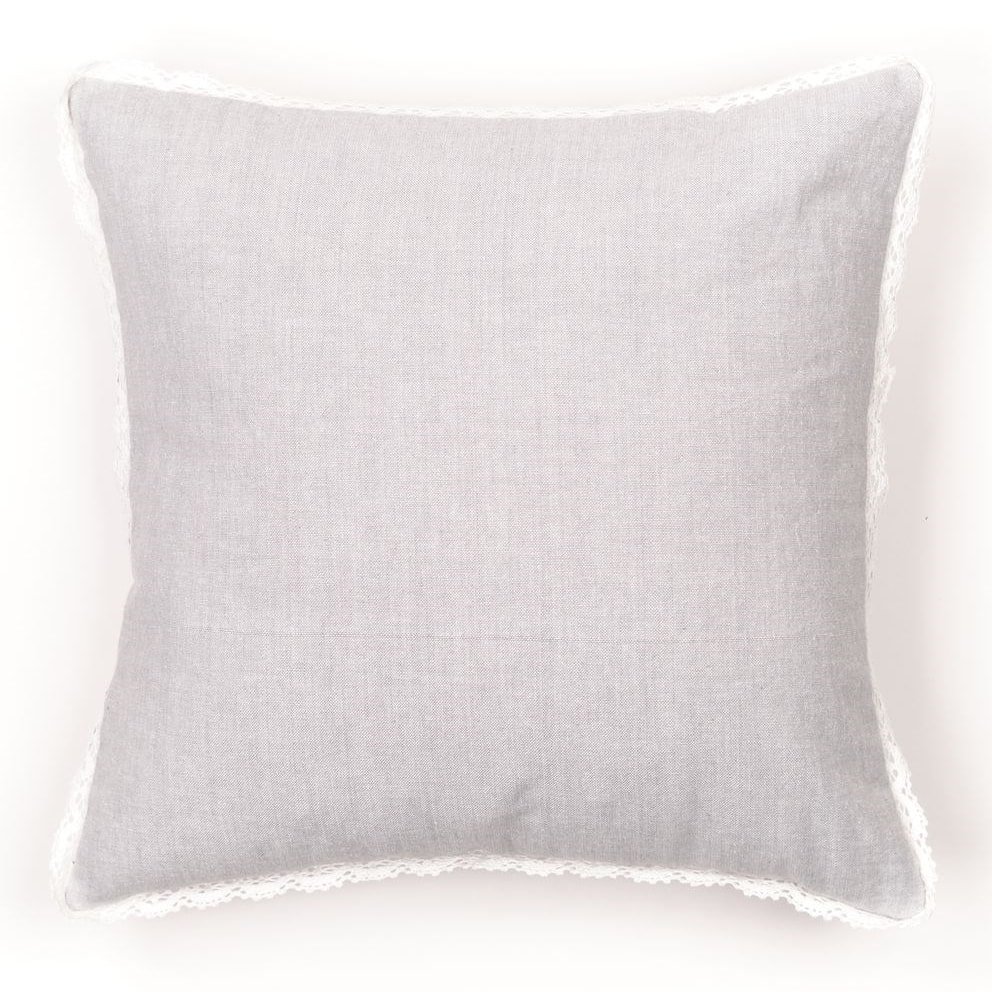 Coussin déhoussable avec dentelle coton uni CHARME gris