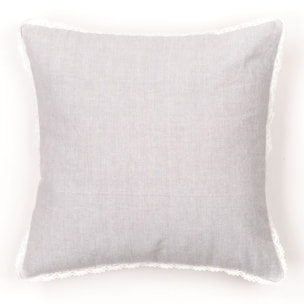 Coussin déhoussable avec dentelle coton uni CHARME gris