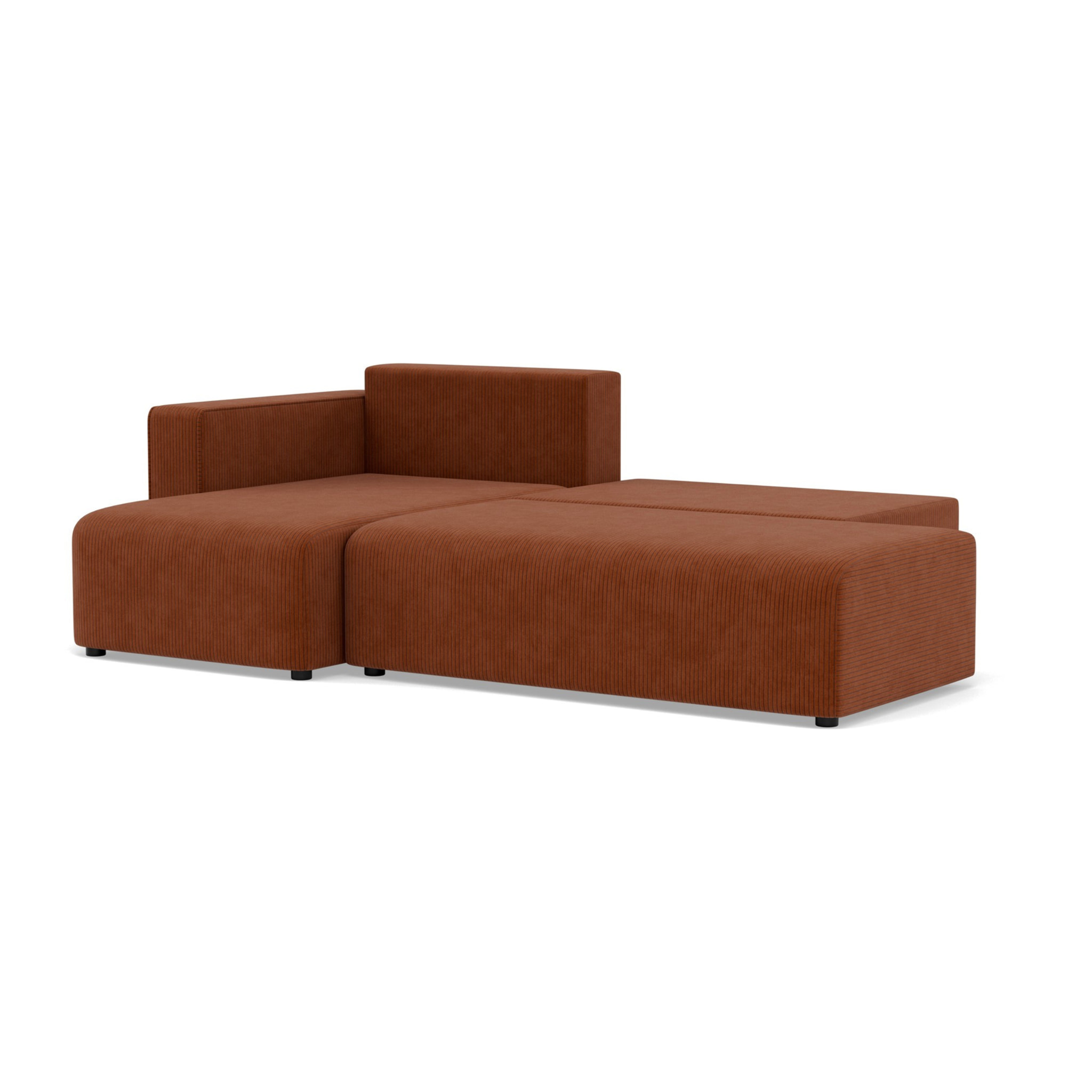 Topaze - canapé d'angle gauche 4 places convertible avec coffre sans accoudoir en velours côtelé - Terracotta