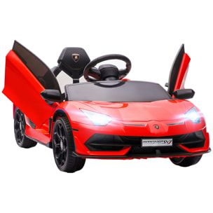 Coche Eléctrico Lamborghini para Niños Coche de Batería 12V Velocidad Max.5 km/h Puerta de Tijera con Control Remoto MP3 Luces y Cinturón de Seguridad Rojo