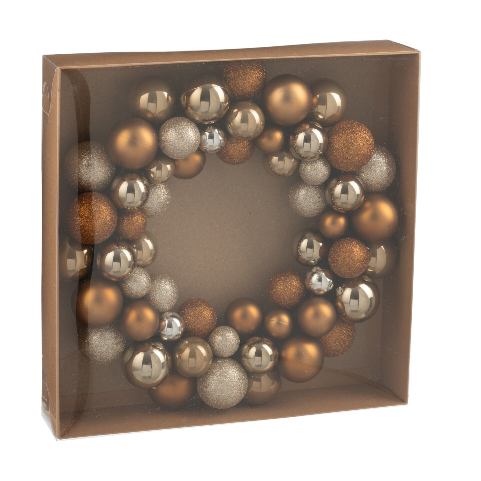 J-Line Couronne Boules De Noël Plastique Marron
