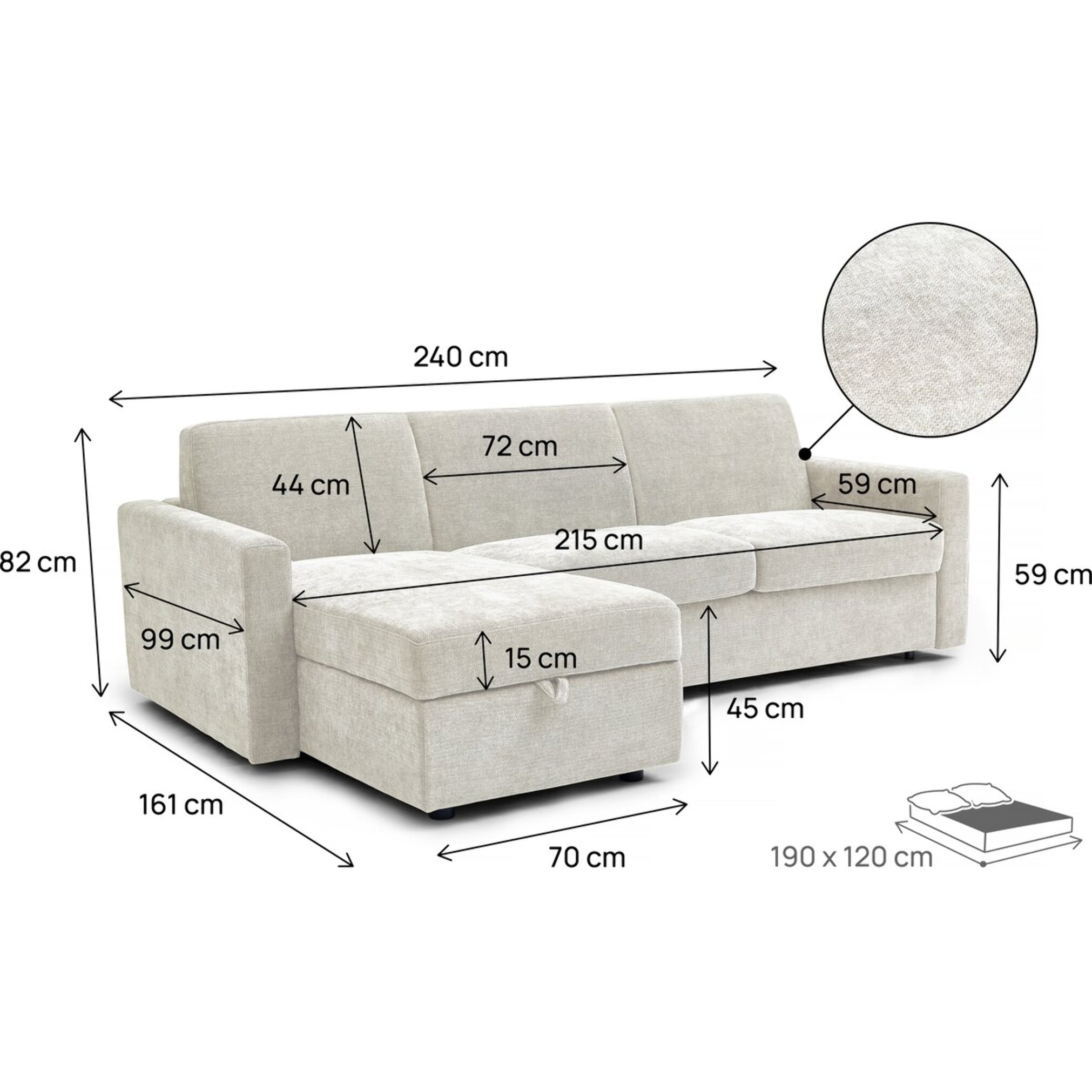 Canapé d'angle réversible convertible express en tissu "Celia" - 3 places  - Beige