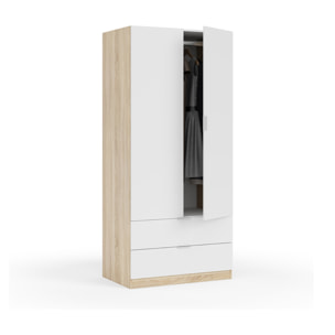 Armario 2 Puertas Y 2 Cajones 181x80x52 Cm Roble Canadian/blanco Artik