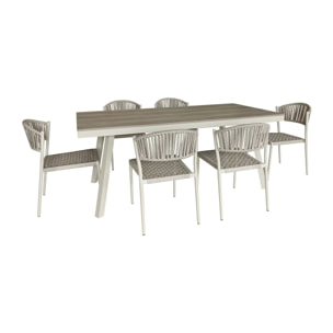 Table en aluminium 180cm avec 6 chaises en alumin ium /corde taupe figari