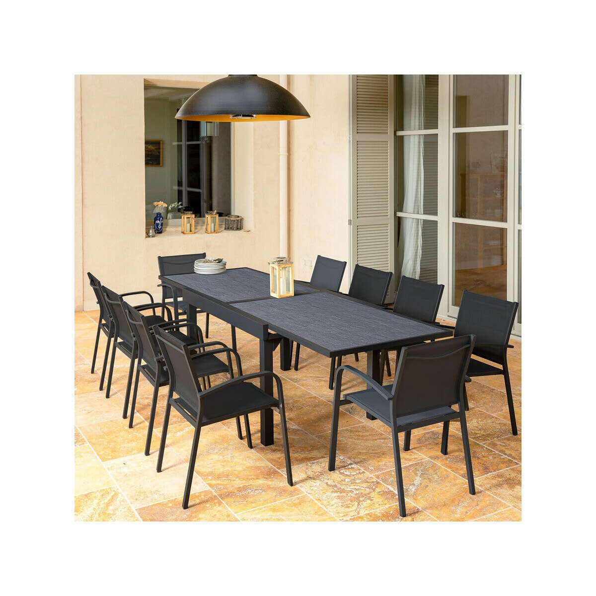 Table jardin en aluminium extensible "Lagos" - 200/320 x 105 x 76 cm - Noir