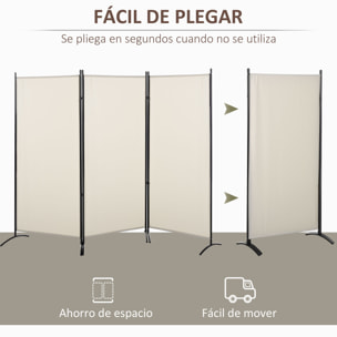 Biombo de 3 Paneles Biombo Separador de Ambientes 253x50x182 cm Divisor de Habitación Plegable con 6 Pies de Metal Pantalla de Privacidad para Oficina Dormitorio Beige