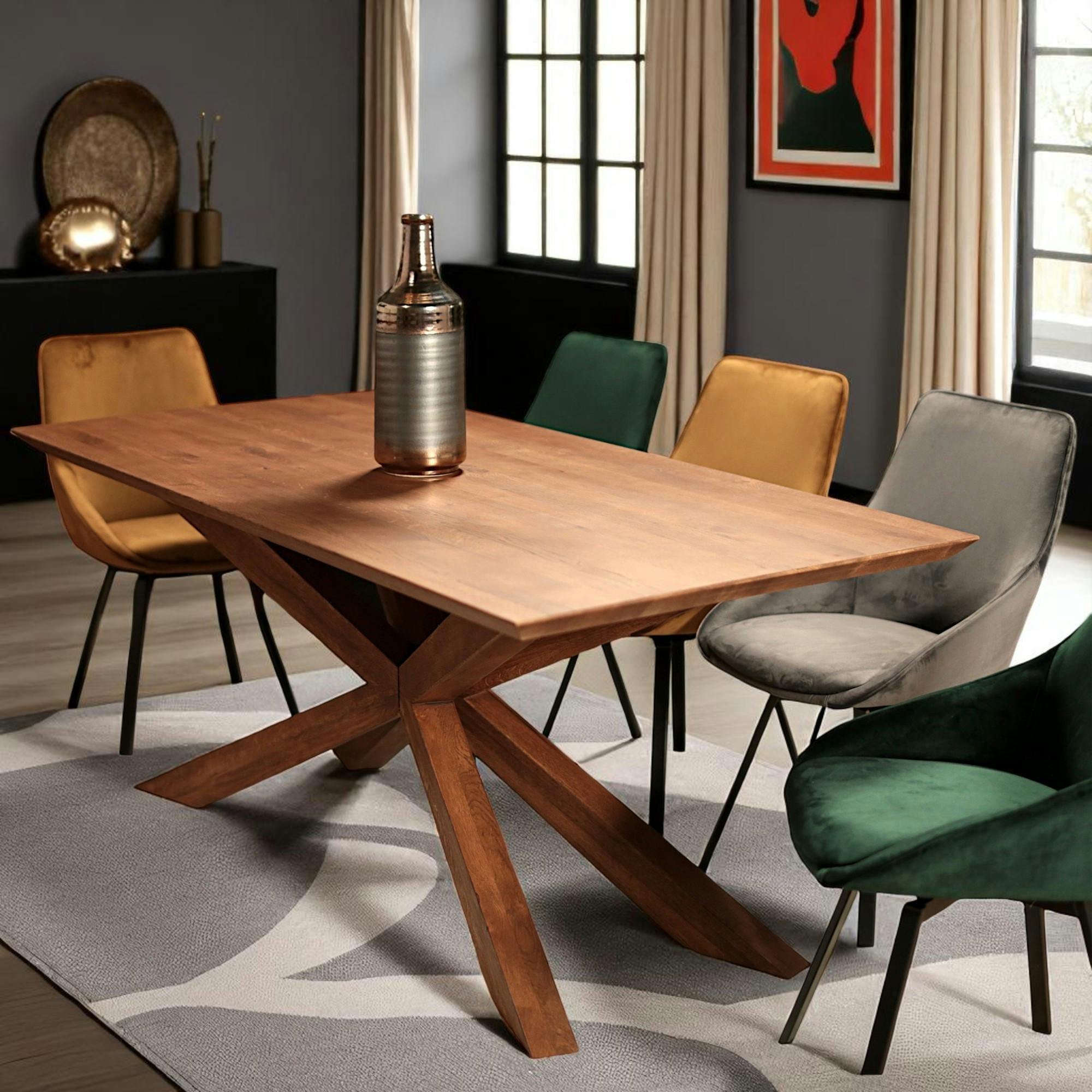 Table en chêne 180 cm pied mikado OKA