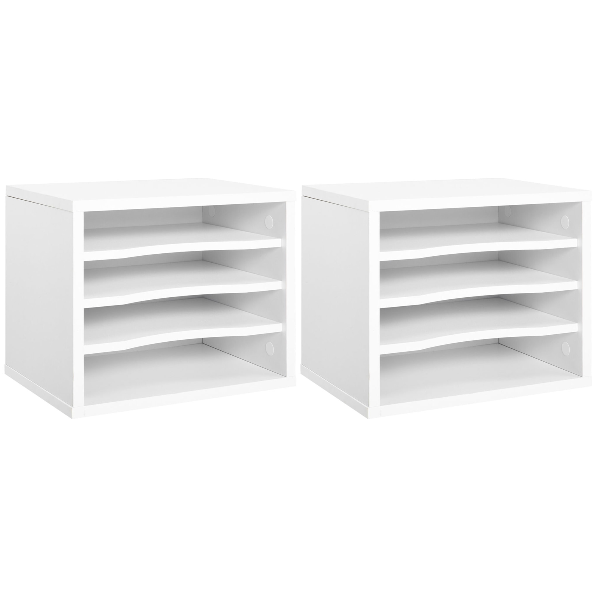 Lot de 2 organiseurs bureau bois blanc avec 4 couches fournitures support d'imprimante dim. 35,5L x 25l x 28,6H cm