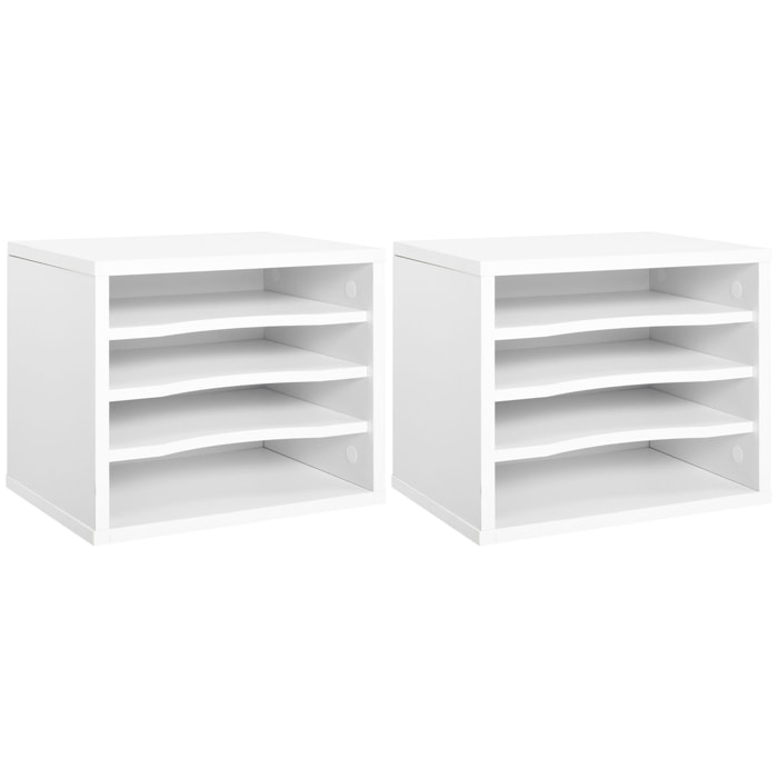 Lot de 2 organiseurs bureau bois blanc avec 4 couches fournitures support d'imprimante dim. 35,5L x 25l x 28,6H cm