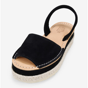 Alpargatas negras en piel con esparto