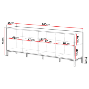 Cambridge - buffet bas - effet bois et noir - 4 portes - 200 cm - Bois / Noir