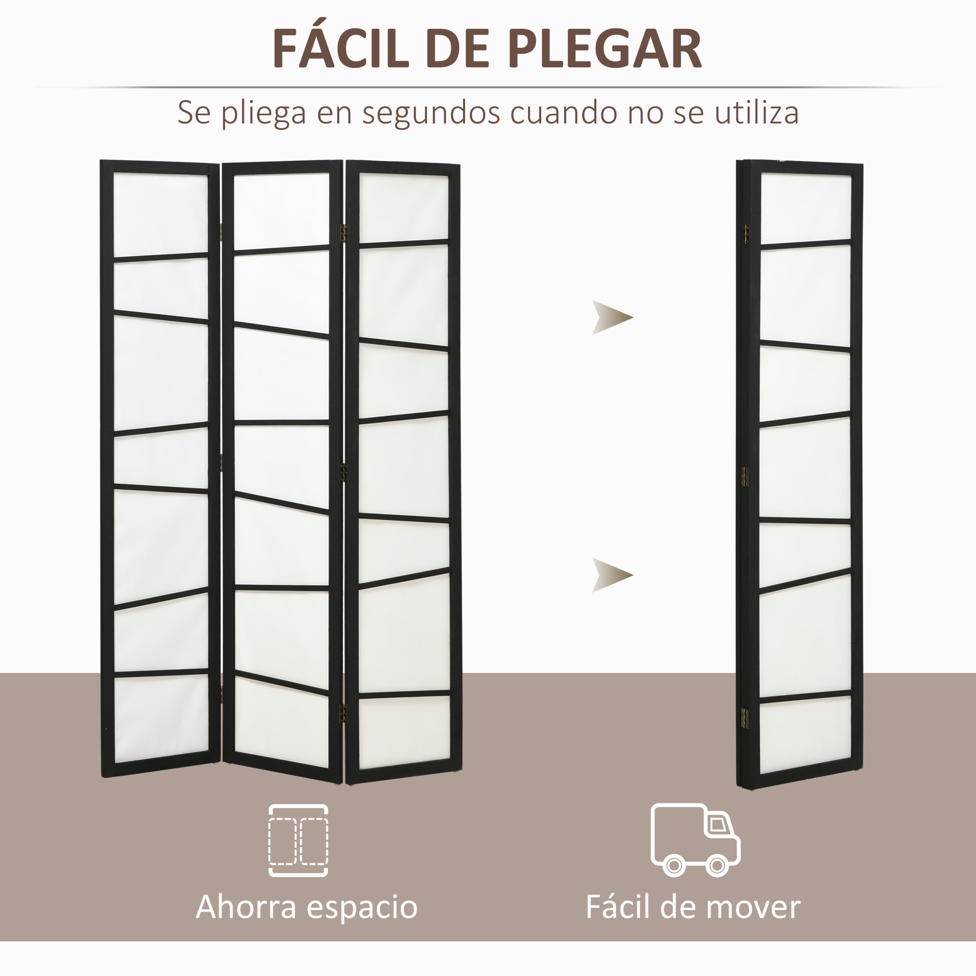 Biombo de 3 Paneles Divisor de Habitación Plegable 120x170 cm Separador de Ambientes de Madera Decoración para Oficina Dormitorio Salón Negro y Blanco