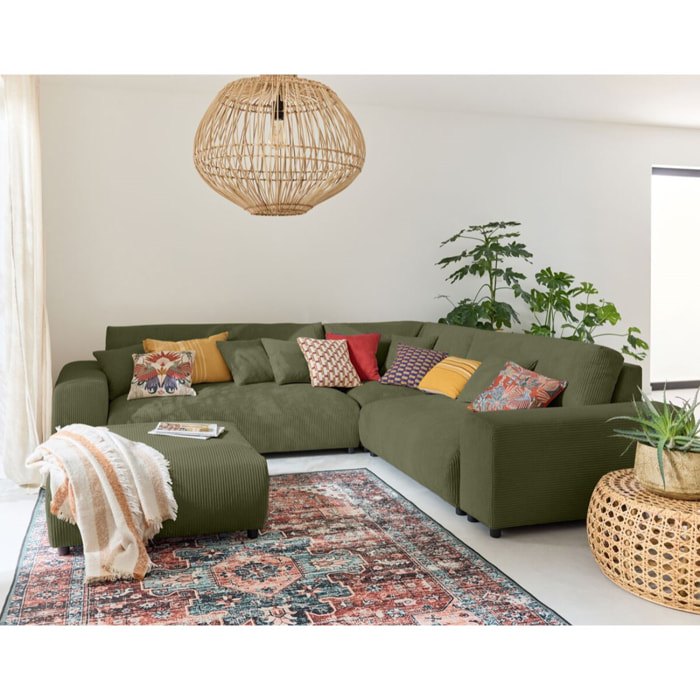 Garance - canapé modulable d'angle droit - 5 places - en velours côtelé - Vert