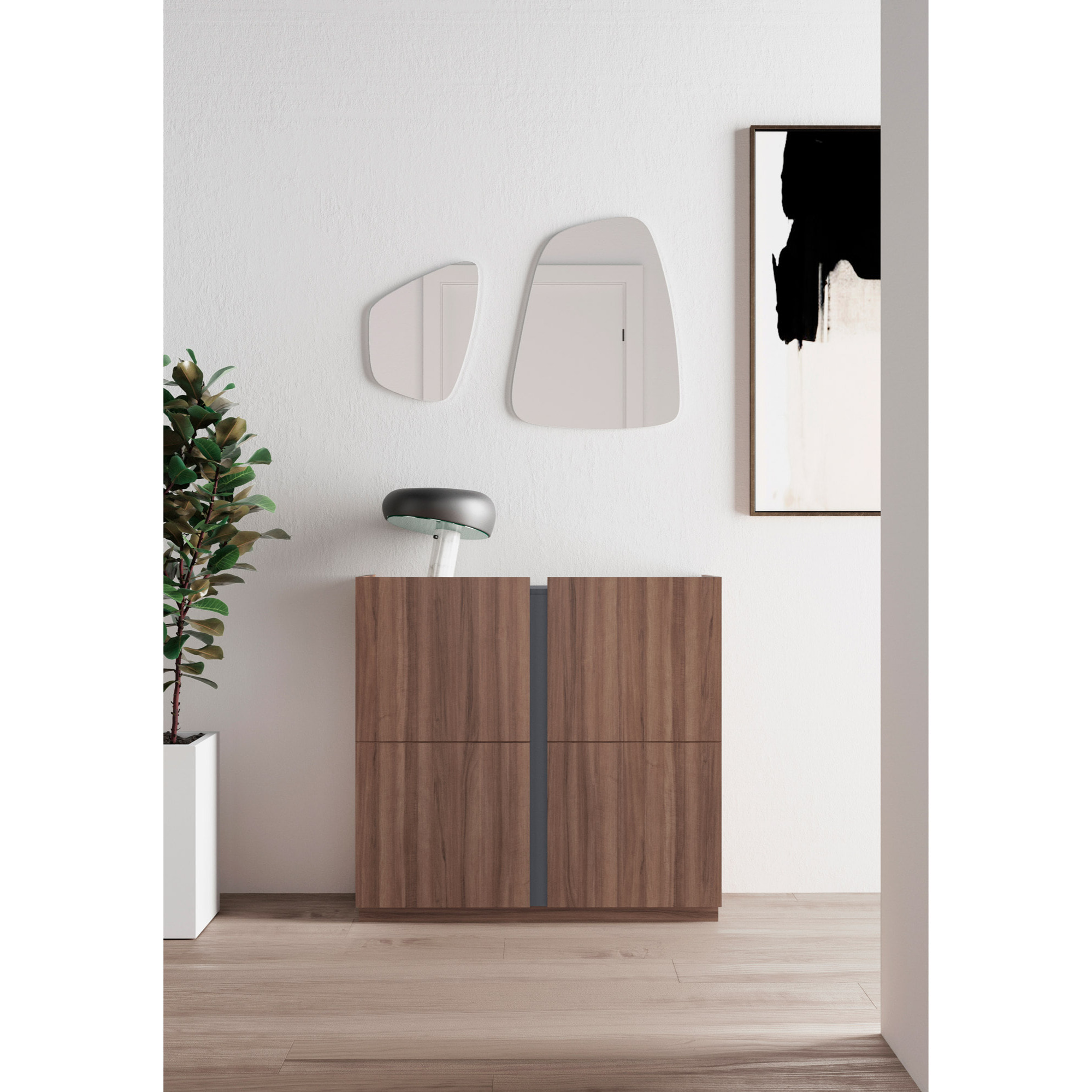 Zapatero Odda melamina nogal detalle grafito 90x95x35 cm