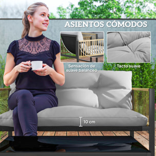 Conjunto de Jardín Exterior de Ratán Sintético de 4 Piezas Muebles de Jardín Exterior Incluye Sofá de 2 Plazas 2 Sillones 1 Mesa de Centro de Vidrio con Cojines Gris y Natural