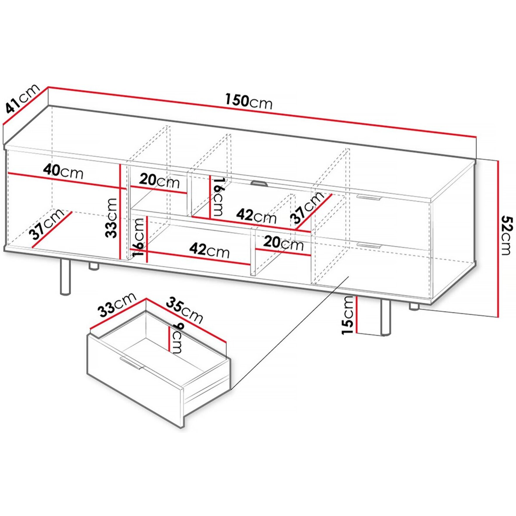 Meuble TV "Nawil" - 150 x 52 x 41 cm - Beige