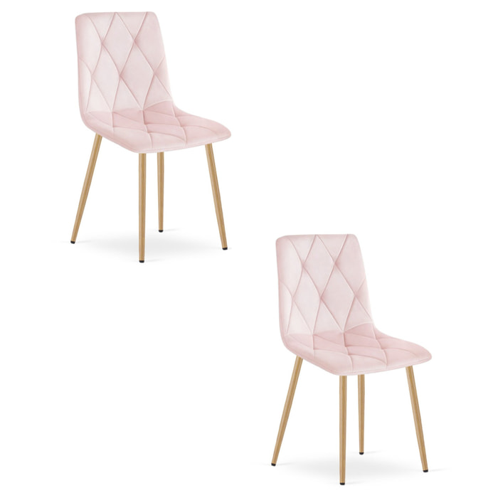 Set di 2 sedie Libra in velluto rosa chiaro con gambe effetto legno