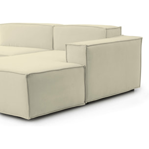 Divano fisso Giovanna, Divano componibile a 3 posti con penisola destra, 100% Made in Italy, Sofà moderno in tessuto, Cm 300x170h70, Beige