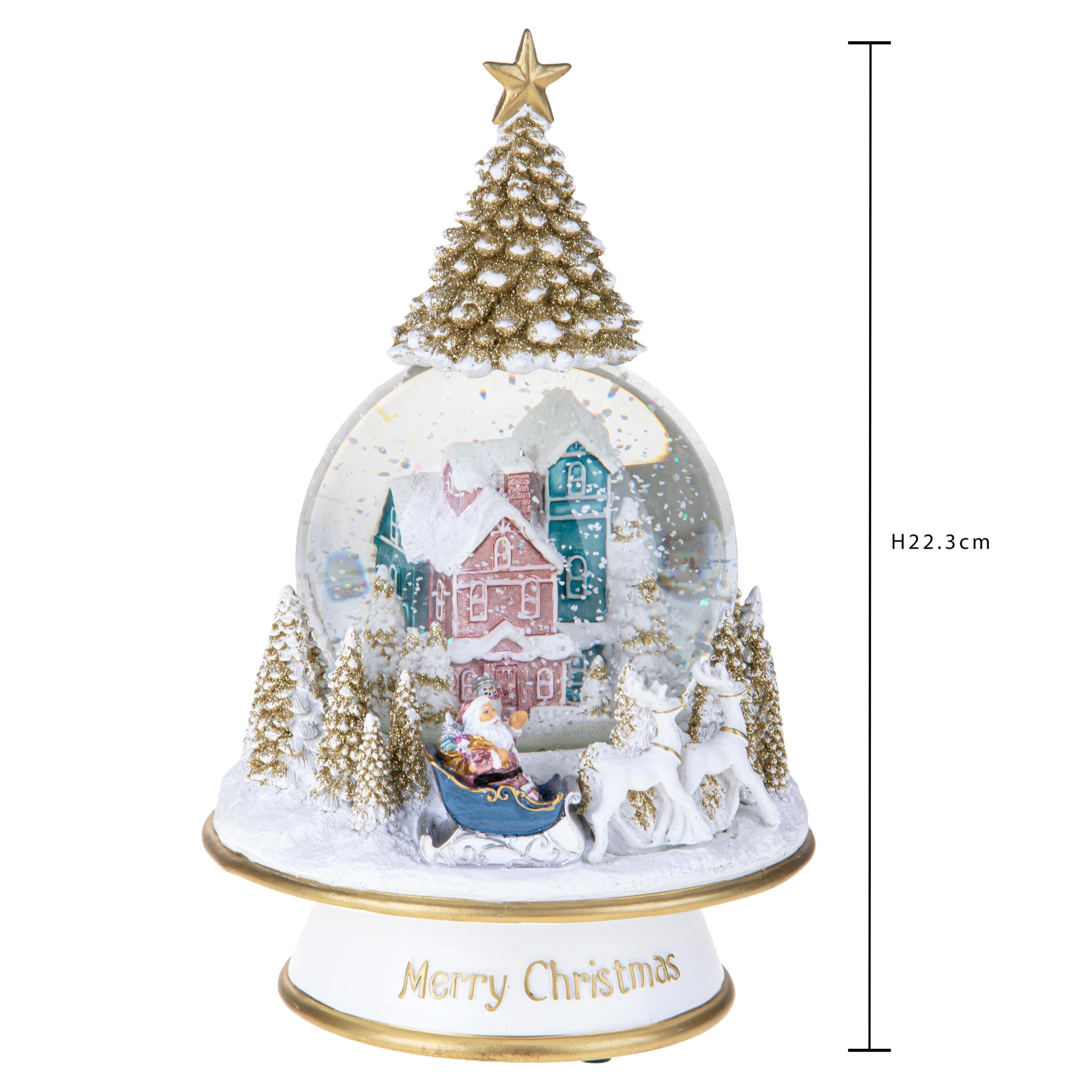 Carillon con Slitta Babbo Natale - Pezzi 1 - Colore Bianco - 13,8x22,3Hx13,8cm - Bianchi Dino