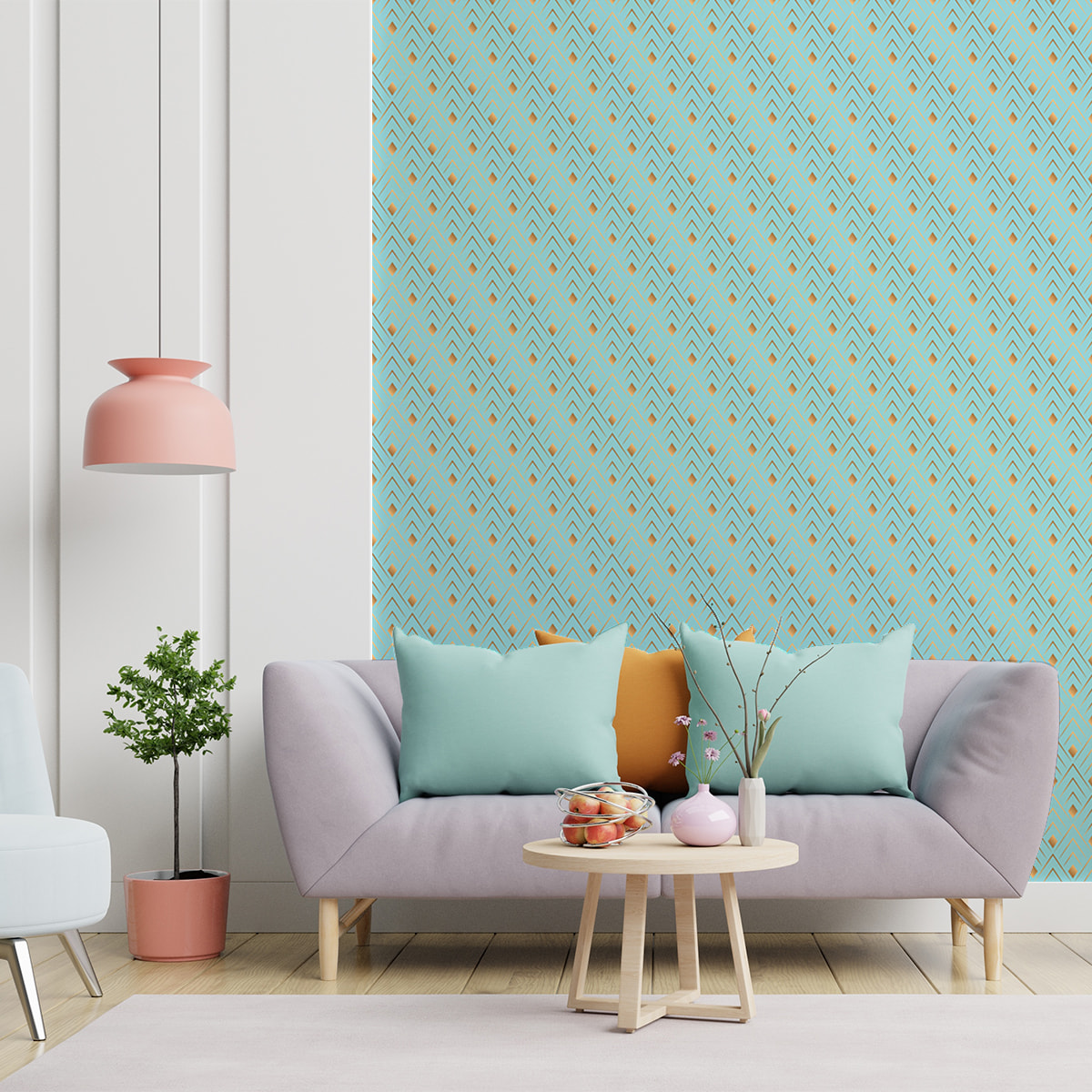 Papier peint intissé pré-encollé - SCANDINAVE AQUAMARINE LOSANGES - 1 rouleau