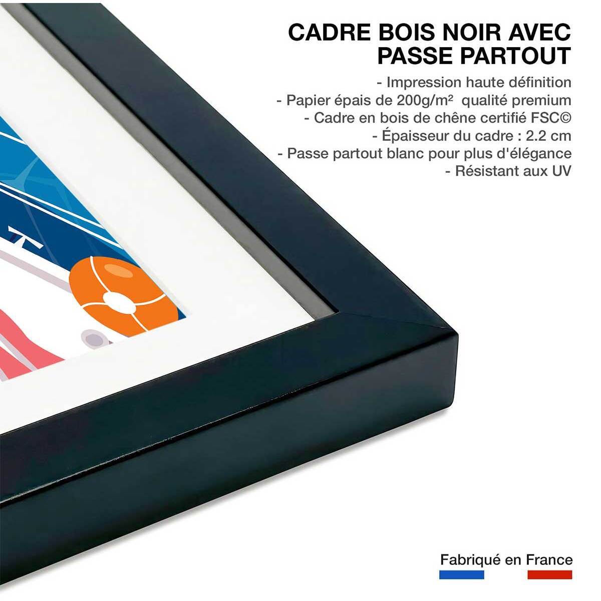 Poster de bronzette à port cros Affiche + cadre en bois - Noir