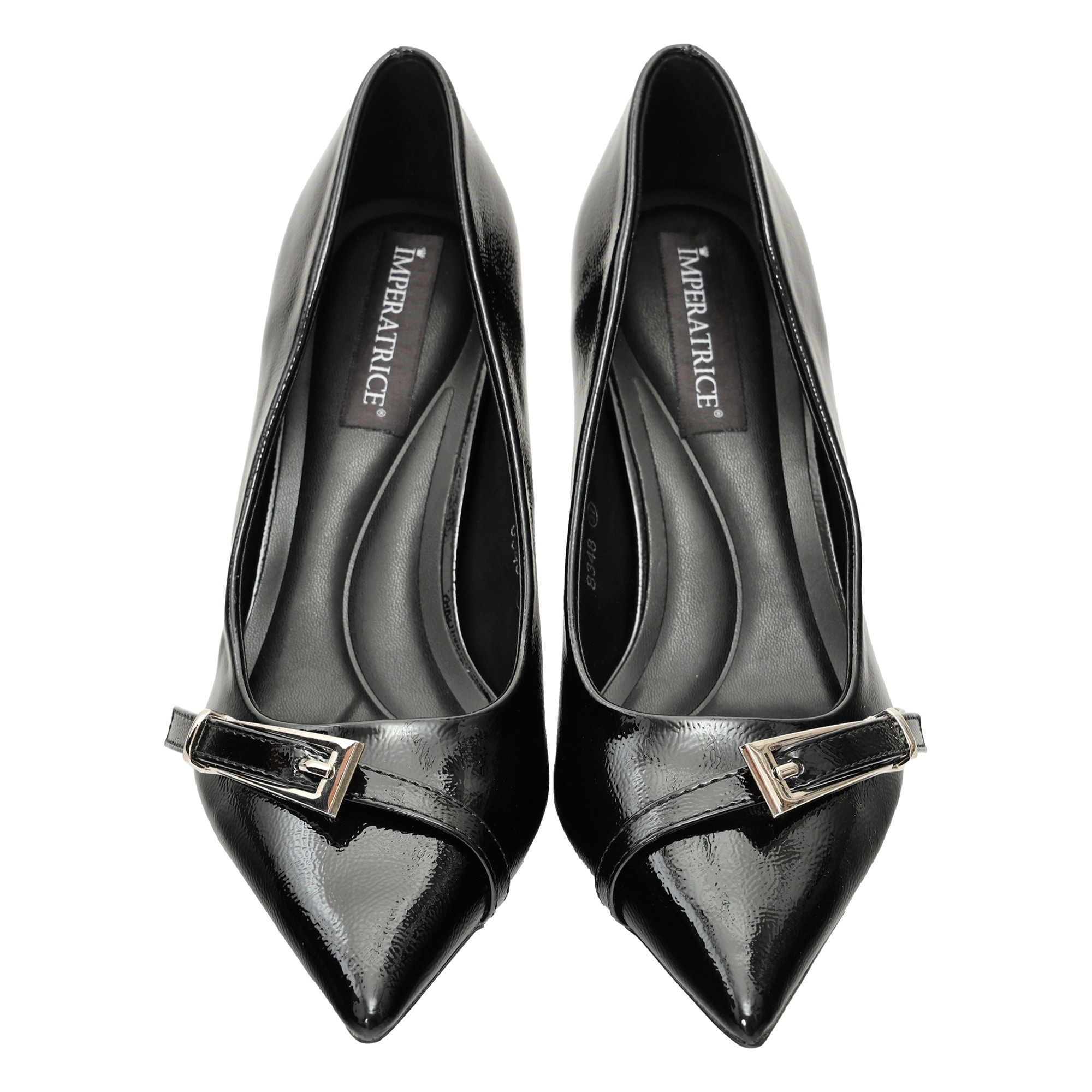 Decolletè in simil pelle verniciata con cinturino