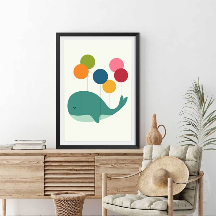 Affiche  baleine ballon Affiche sous cadre noir