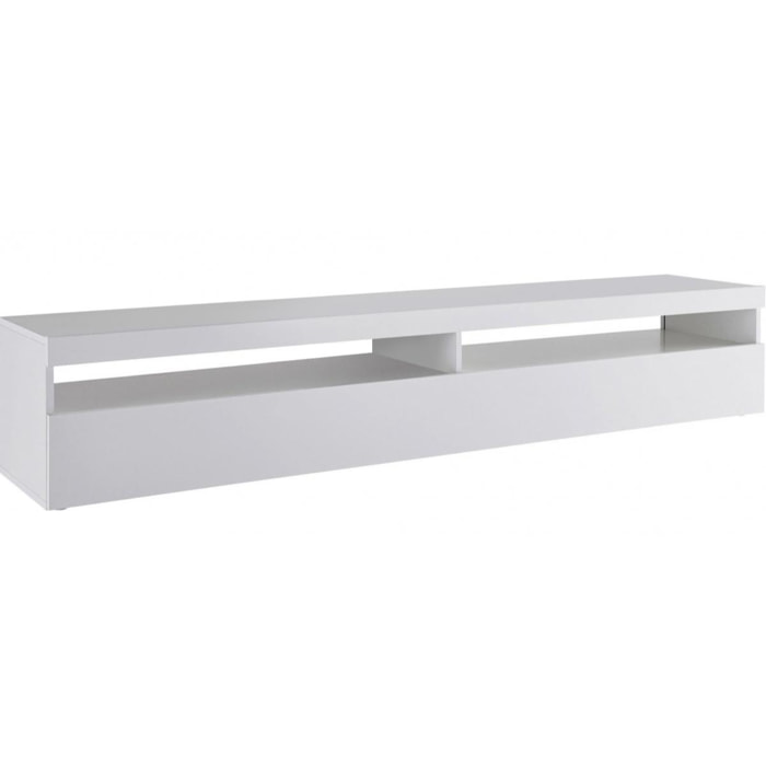 Mobile da soggiorno Porta TV, Made in Italy, Supporto per TV a 1 anta a ribalta e ripiani, cm 200x45h36, colore Bianco lucido