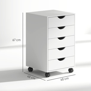 Cajonera Escritorio con Ruedas, Cajonera Oficina con 5 Cajones, Archivador Móvil, para Estudio, Salón, 40x40x67 cm, Blanco