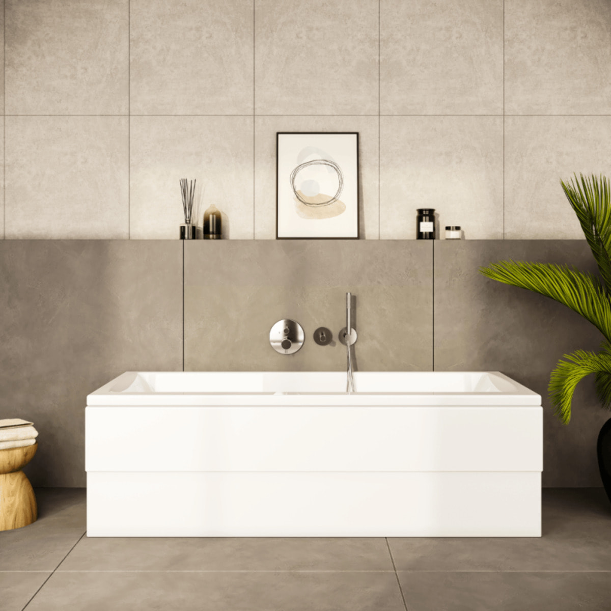 Baignoire rectangulaire Neon 180x80cm + Pare bain gauche AURYS Raywall chromé profilé gauche