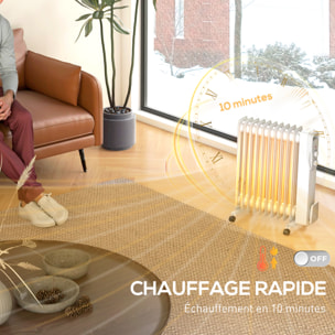 Radiateur électrique bain d'huile 2500W - 3 puissances - 11 éléments - mobile - blanc