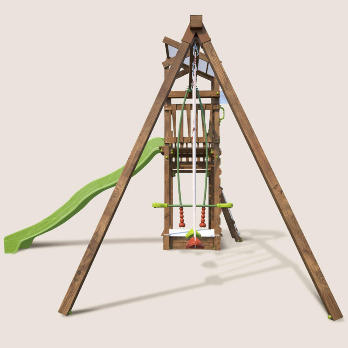 Aire de jeux pour enfant 2 tours avec portique et mur d'escalade - FUNNY Swing & Climbing 150