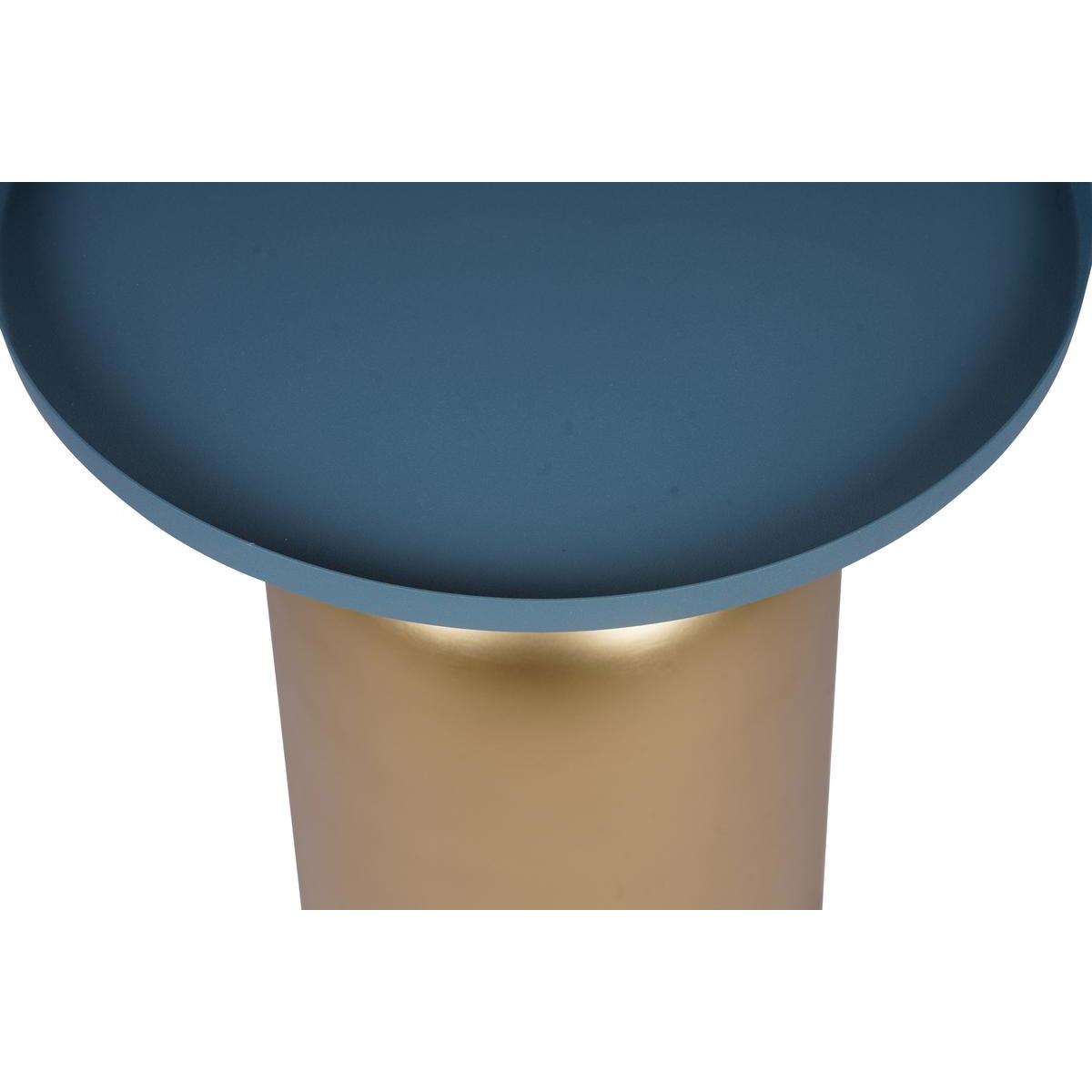 Table d'appoint design ronde en métal doré et plateau bleu pétrole mat RAMSES