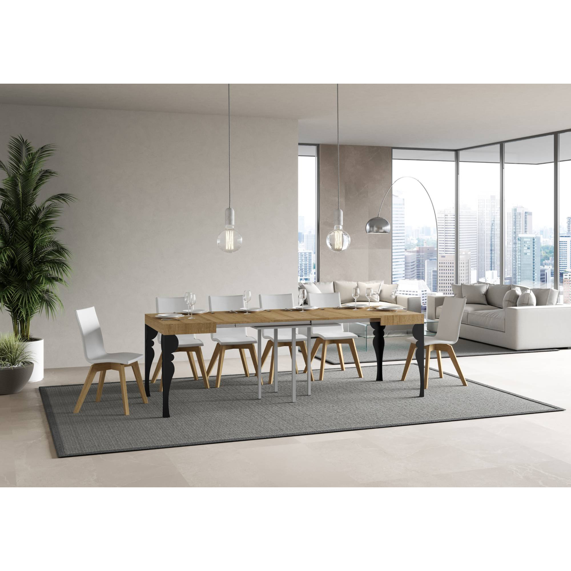 Mesa extensible 90x90/246 cm Paxon Roble Natural estructura Antracita