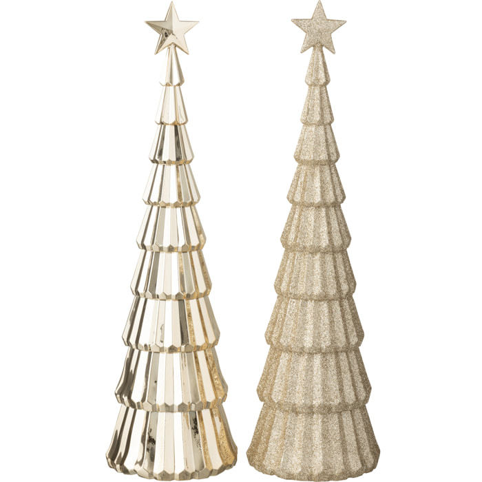 J-Line décoration Sapin de Noël + Étoile - plastique - beige - 2 pièces