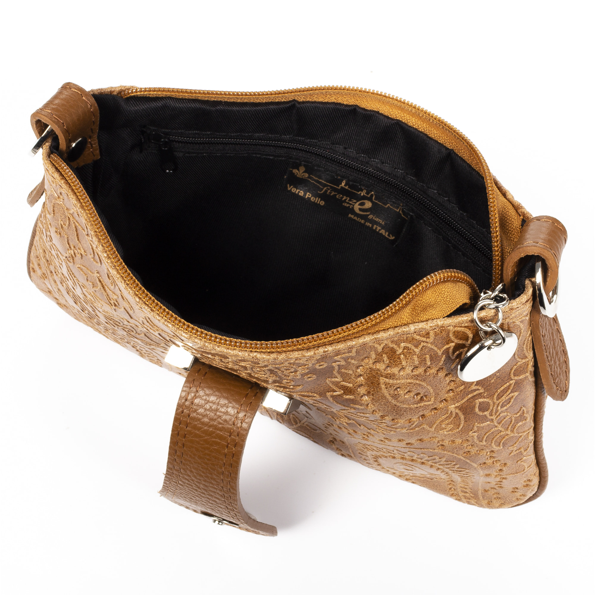 Allerona Bolso de mano Mujer.Piel auténtica Gamuza Grabado Arabesco.