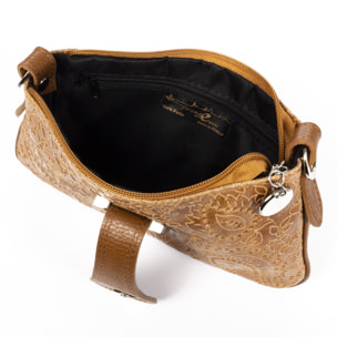 Allerona Bolso de mano Mujer.Piel auténtica Gamuza Grabado Arabesco.