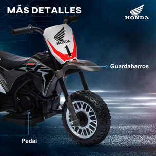 Moto Eléctrica con Licencia Honda CRF450RL para Niños de +18 Meses Motocicleta de Batería 6V con Velocidad 3 km/h Bocina y Sonido de Arranque Carga 25 kg 71x40,5x43,5 cm Gris