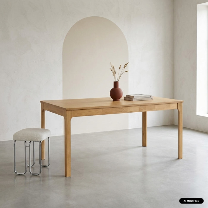 Table à manger rectangle extensible bois d'hévéa placage chêne 6-10 places FÉLICIE