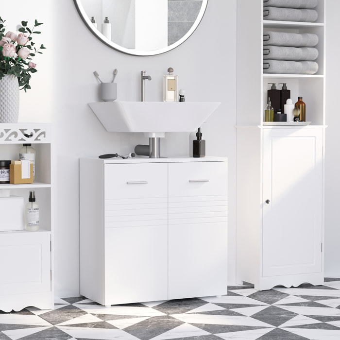 kleankin Mueble para Debajo del Lavabo Armario de Baño de Pared con 2 Puertas y Estante Interior Ajustable Estilo Moderno 60x30x62,5 cm Blanco