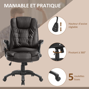 Fauteuil de bureau direction pivotant massant chauffant électrique revêtement synthétique chocolat