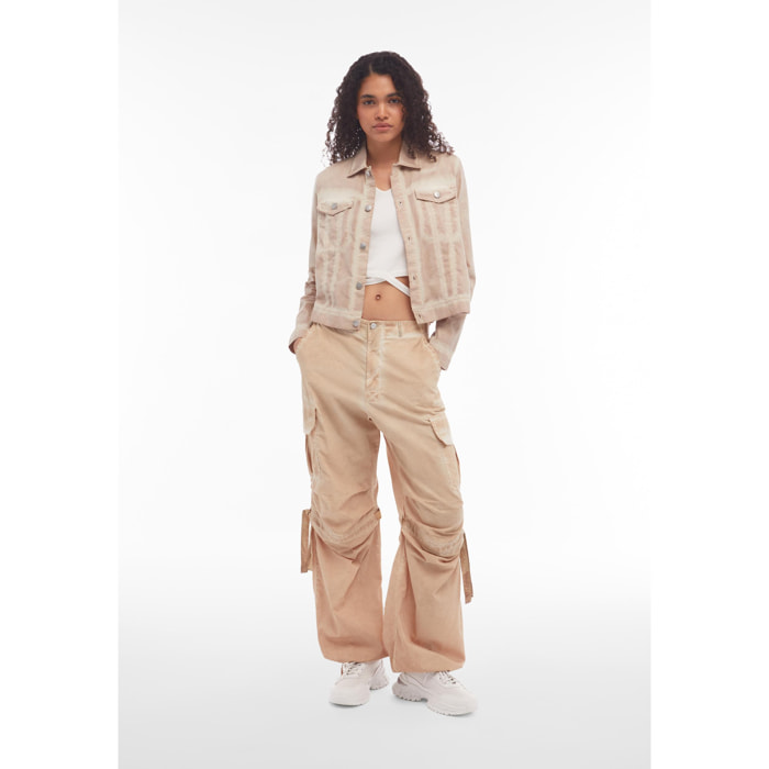 Pantaloni cargo da donna in tessuto popeline effetto used