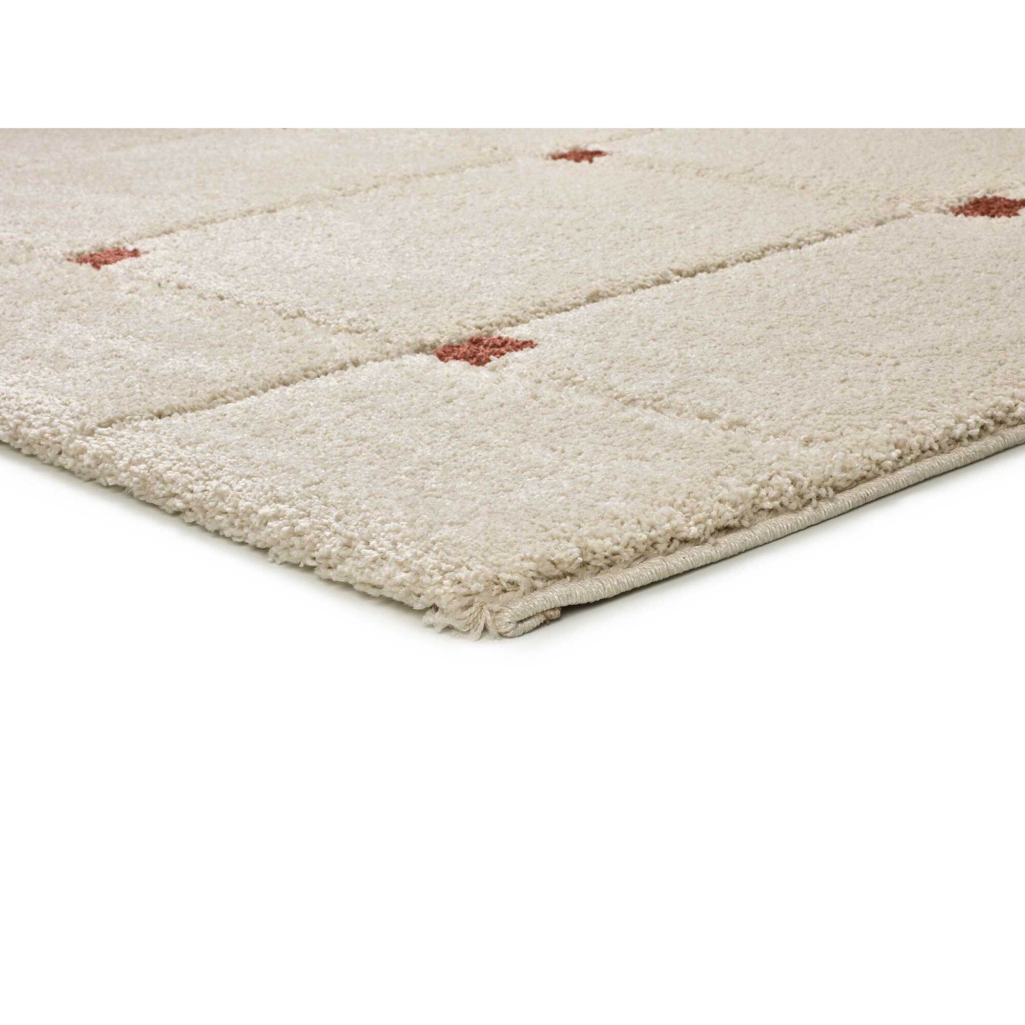 BRENDA Alfombra shaggy geométrica con relieve blanco y motivos caldera, varias medidas disponibles
