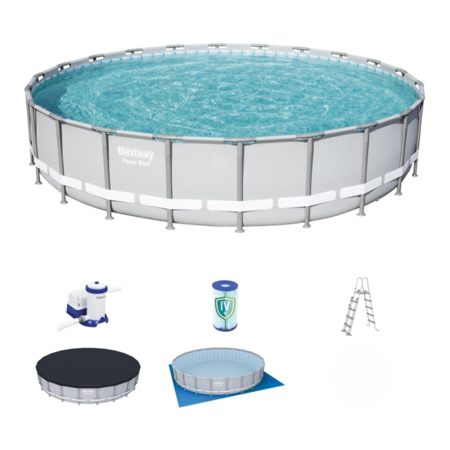 Bestway Piscine hors sol tubulaire ronde Bestway Power Steel 671 x 132 cm gris clair