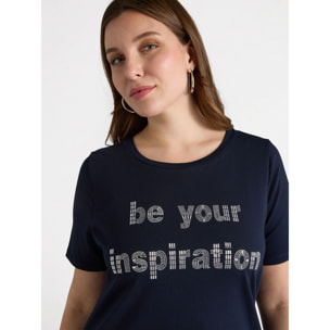 Fiorella Rubino - Camiseta con escritura con tachuelas - Azul
