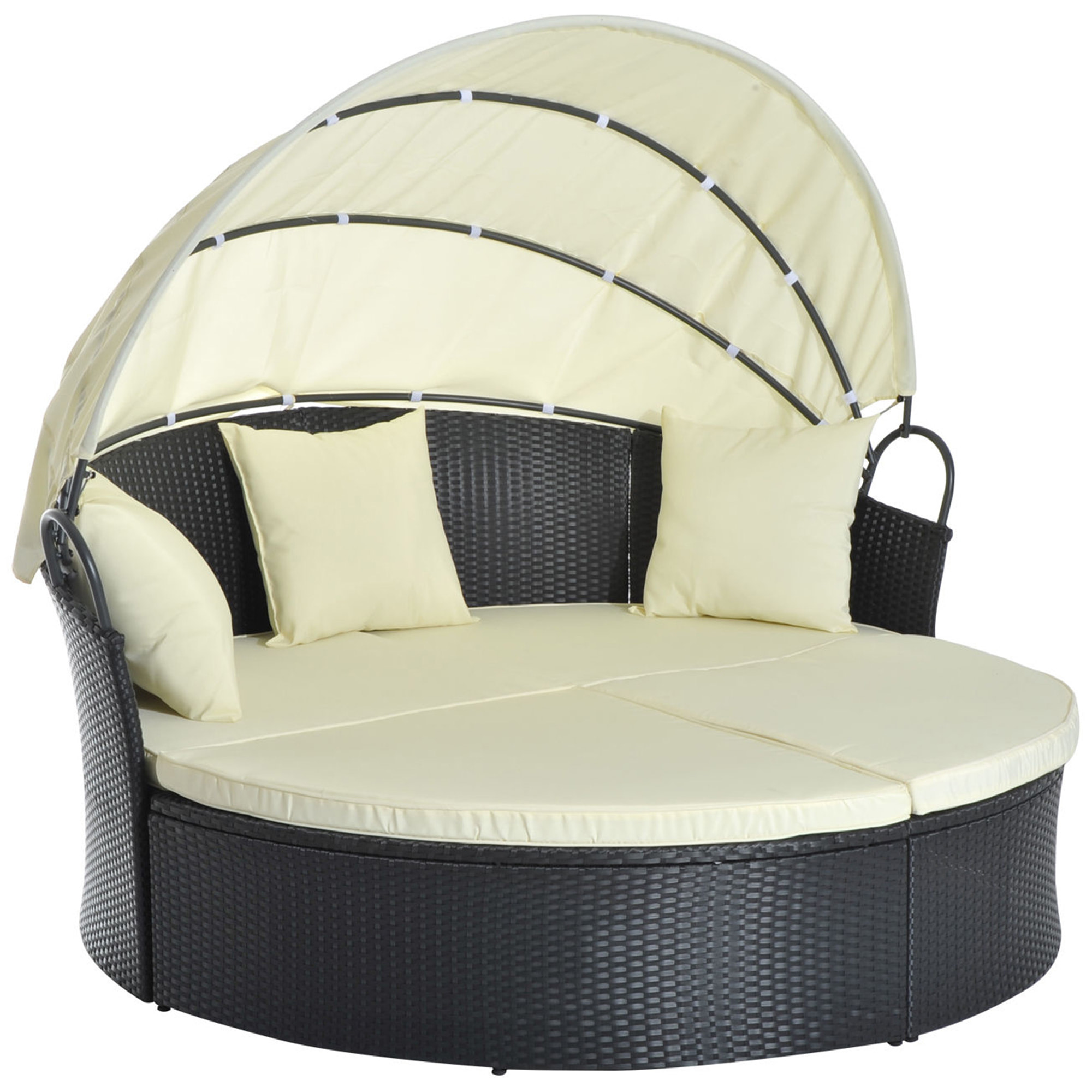 Lit canapé de jardin modulable avec coussins résine noir beige